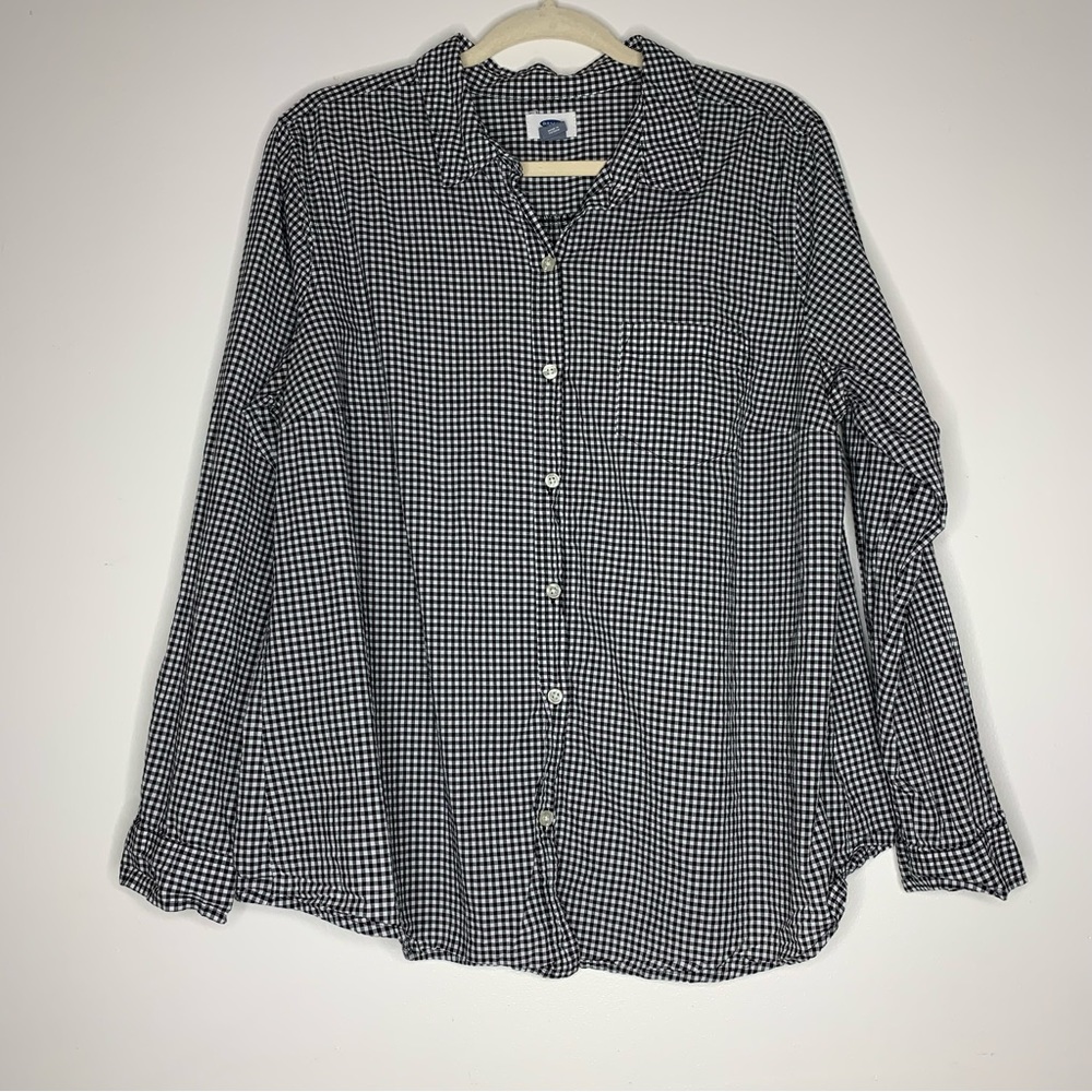 Old Navy black and white gingham plaid cotton long sleeve button down shirt XL